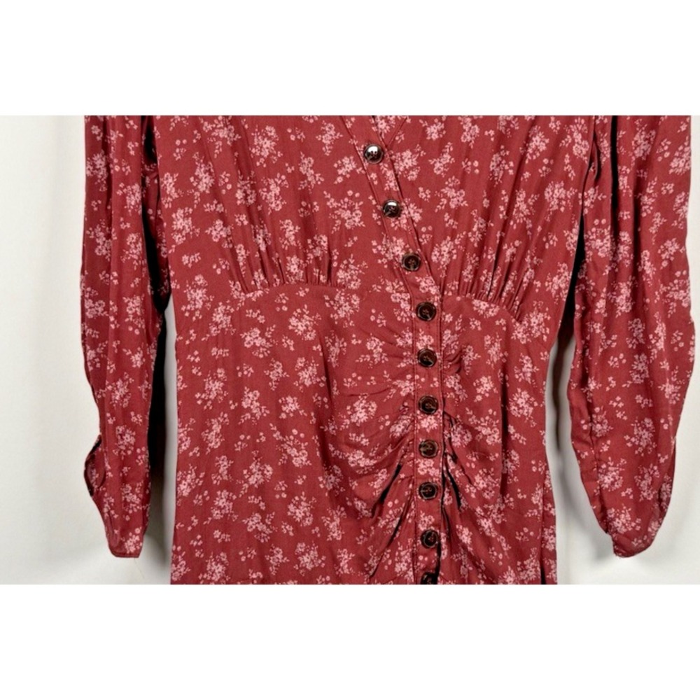 Skylar & Madison Burgundy Floral Dress Smocked Button‎ Detail Womens Small